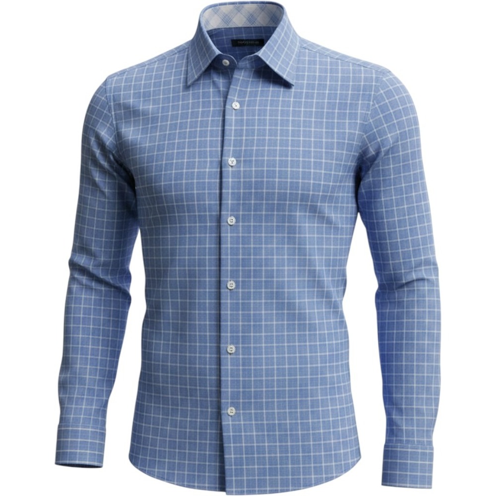 Johnston & Murphy Mens Large Tailored Fit Blue Grid Cotton Button Down Shirt